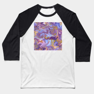 Fantasy Unicorn with Gold Silk Marble - Lilac Purple, Cornflower Blue, and Soft Pink Liquid Paint Pattern Baseball T-Shirt